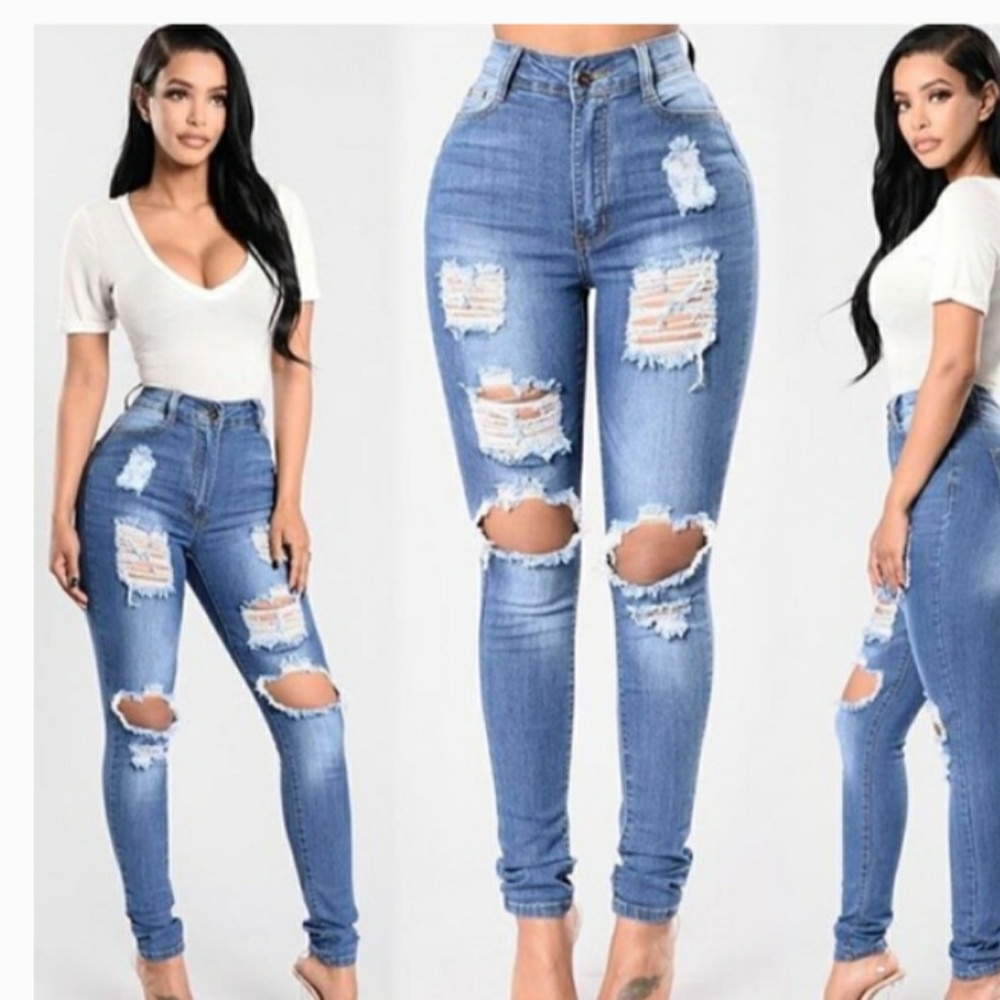 Fashion nova ripped distressed jeans